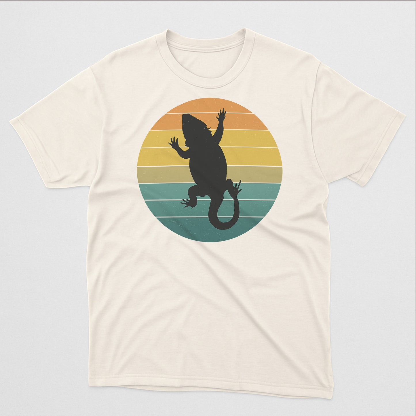 GRetro Lizard Silhouette T-Shirt – Vintage Sunset Reptile Tee - Natural - Up To 5XL