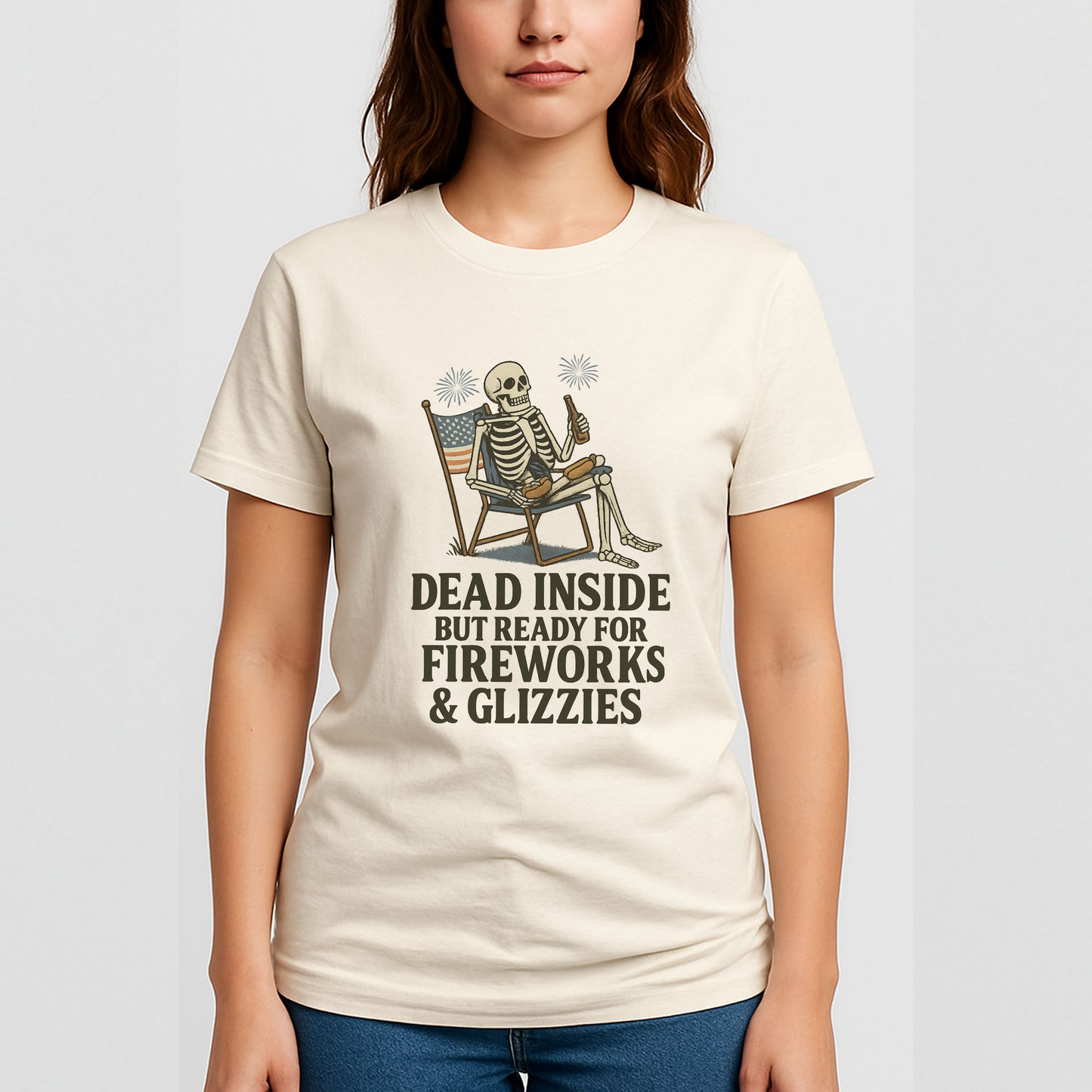 Dead Inside But Ready for Fireworks & Glizzies Shirt – Funny 4th Shirts - Natural Tee - Up To 5X