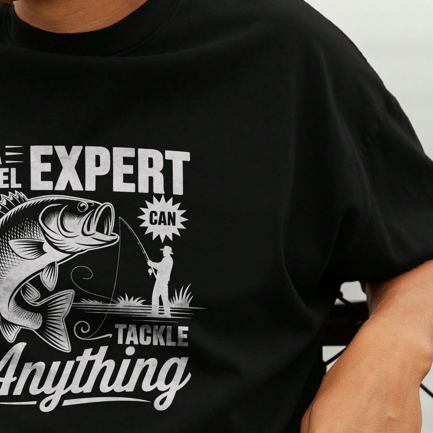 Fishing Bass Shirt - A Reel Expert Can Tackle Anything Graphic Tee - Funny Fisherman Gift– Black – Up To 5XL