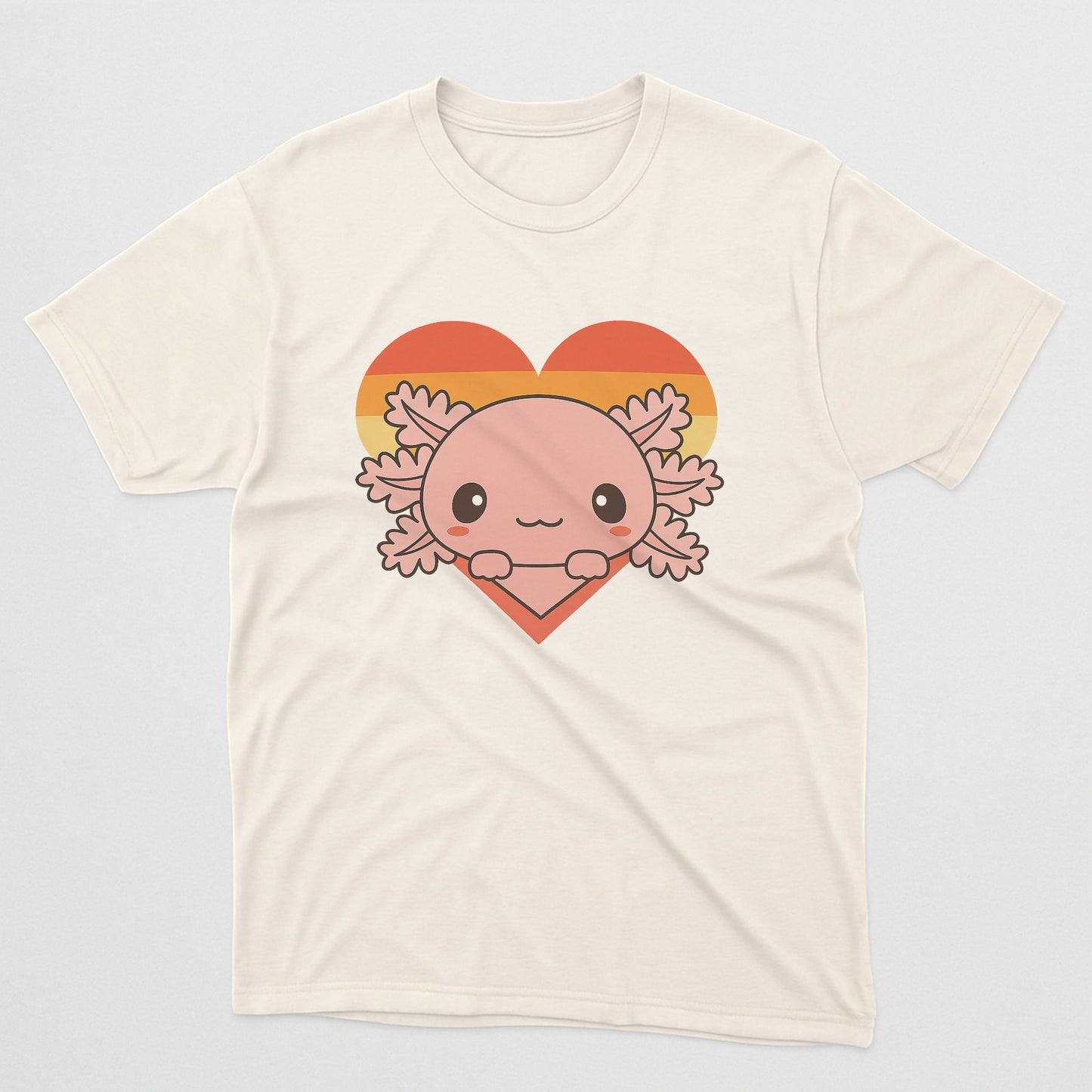 Axolotl Heart T-Shirt – Kawaii Axolotl Retro Sunset Tee - Natural - Up To 5XL