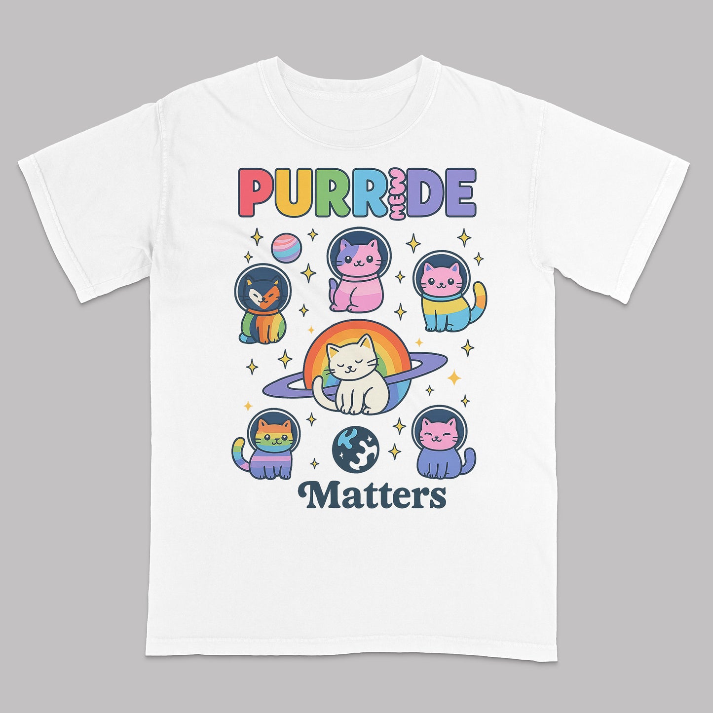 Purride T-Shirt – Cute LGBT Pride Cat Shirt – White - Up To 5XL