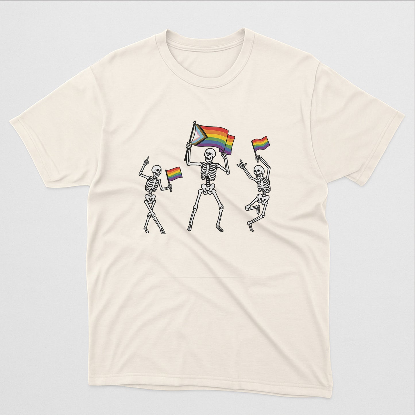 Dancing Skeleton Pride Month T-Shirt – Funny LGBTQ Pride Mens Shirts – Natural - Up To 5XL