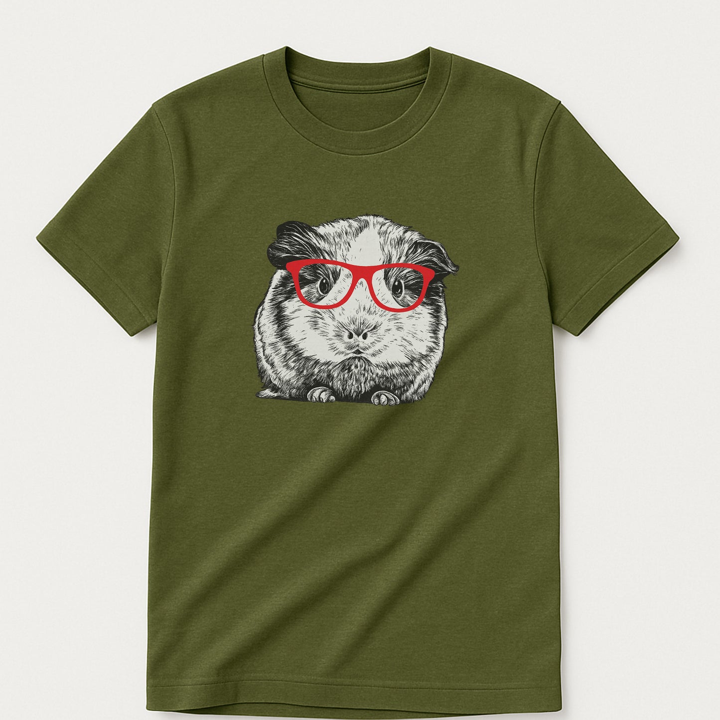 Guinea Pig With Glasses Funny Shirt – Cute Nerdy Pet Tee For Animal Lovers - Military Green- Up To 5XL