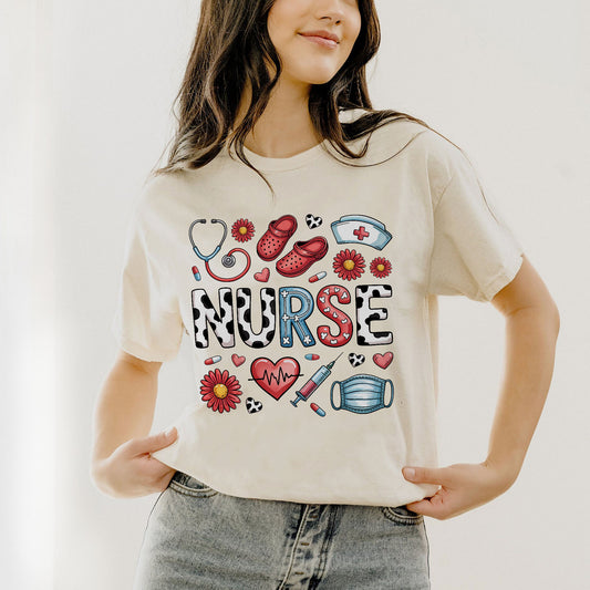 Cute Icon Nurse Shirt – Nursing Graphic Tee Gift For Nursing - Natural - Up To 5XL