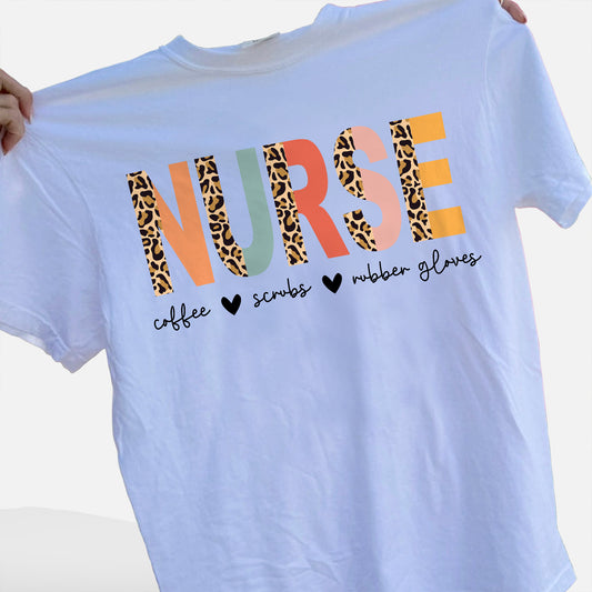 Funny Shirt For Nurse - Coffee, Scrubs, Rubber Gloves Life Tee - White - Up To 5XL