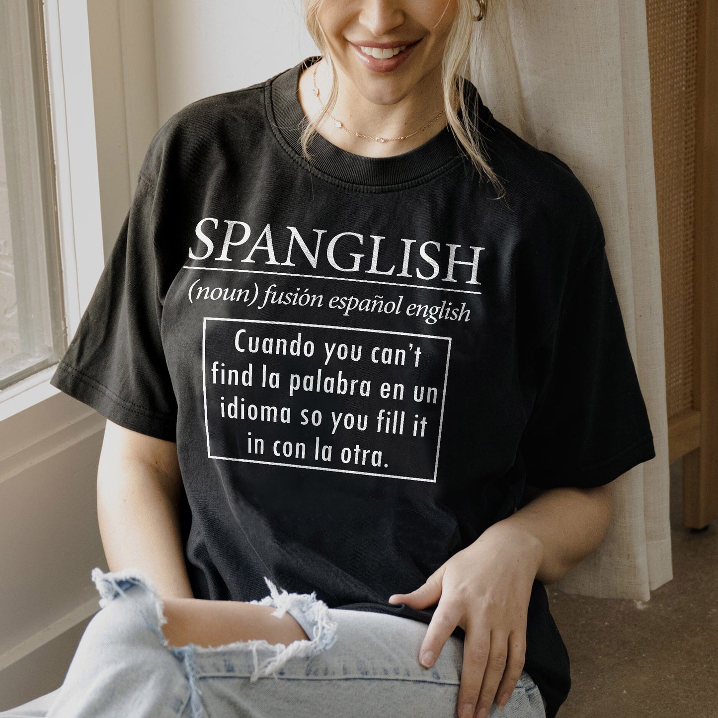 Spanglish Noun T-Shirt -  Funny Shirt For Teacher - Black - Up To 5XL