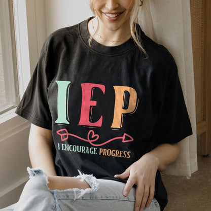Encourage Progress Tee – Inspirational SPED Education Teacher Funny T-Shirt  -  Black - Up To 5XL