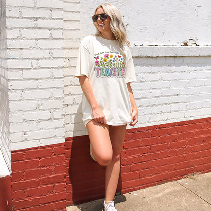 Teach Them Love Them Watch Them Grow Wildflower Inspired Teacher T-Shirt -  Funny Shirt For Teacher - Natural - Up To 5XL