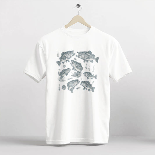Fishing Shirt – Fish Species Chart Graphic Tee – Educational Angler T-Shirt – White– Up To 5XL