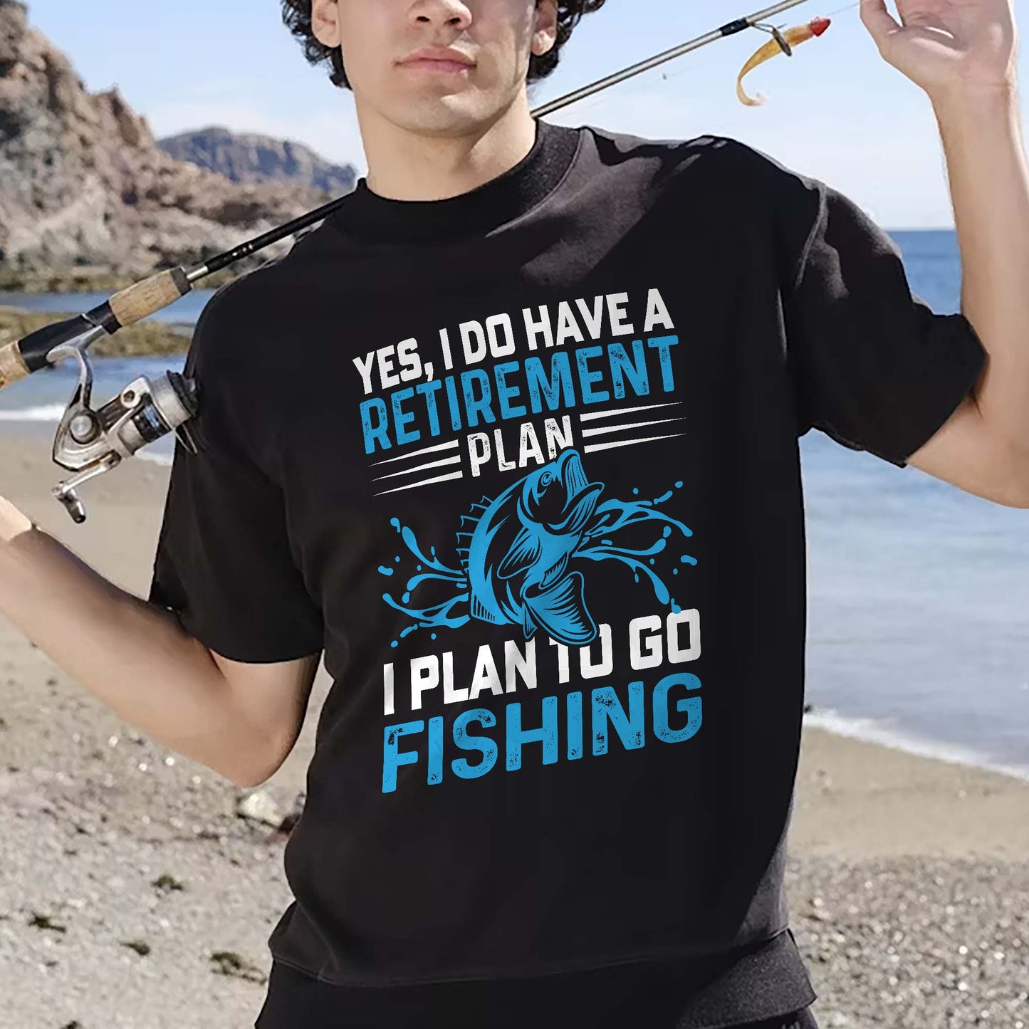 Funny Retirement Shirt – I Do Have a Retirement Plan I Plan to Go Fishing Tee – Senior Angler Humor – Black – Up To 5XL
