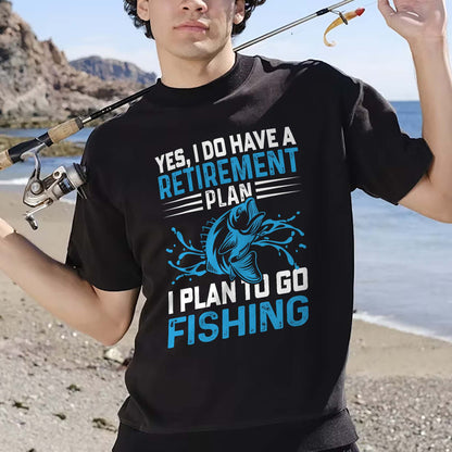 Funny Retirement Shirt – I Do Have a Retirement Plan I Plan to Go Fishing Tee – Senior Angler Humor – Black – Up To 5XL