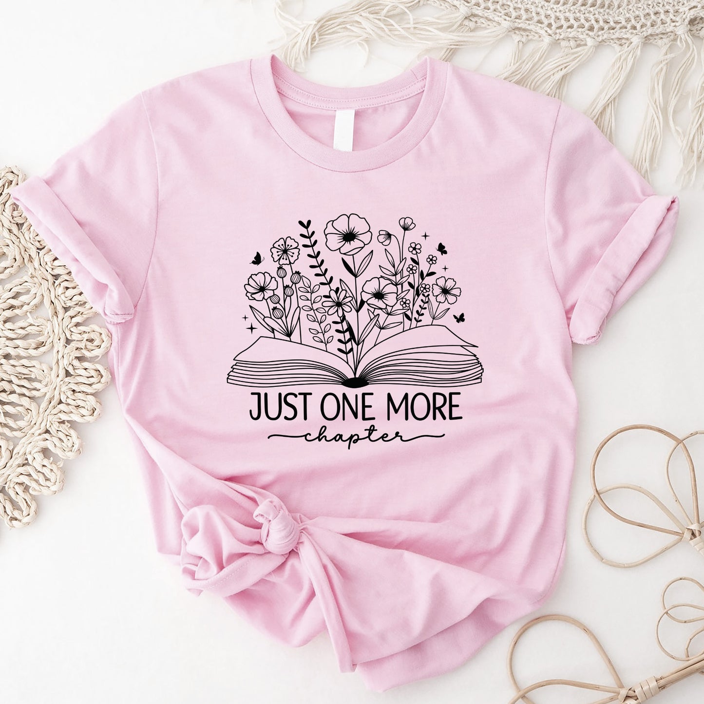 Funny Reading Shirt – Just One More Chapter Book Flowers Tee – Book Lover Shirt - Pink – Up