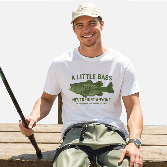 A Little Bass Never Hurt Anyone Shirt – Funny Fishing Tee – Fisherman Humor Gift – White – Up To 5XL