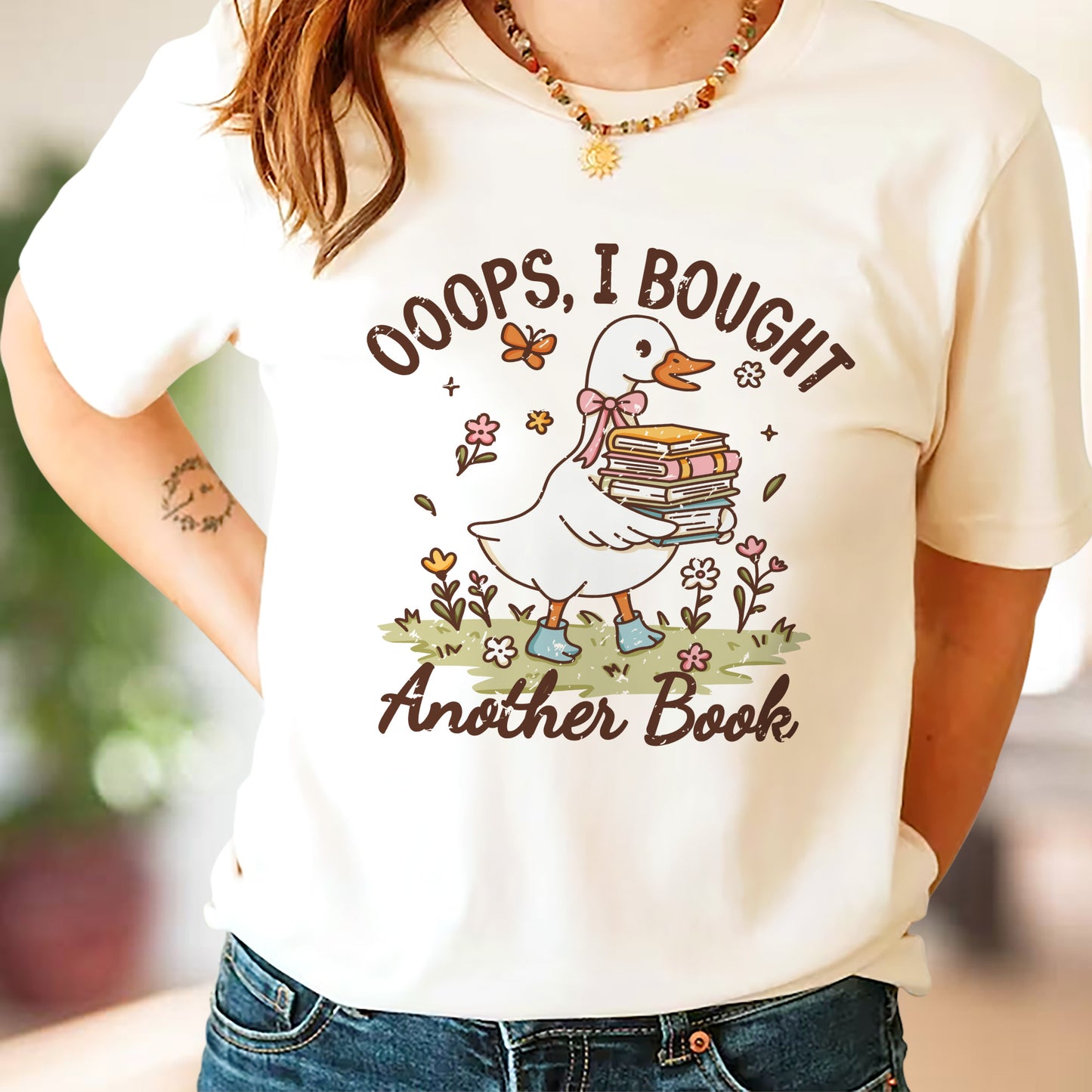 Funny Reader Humor Shirt – Oops I Bought Another Book Duck Meme Tee – Natural – Up To 5XL