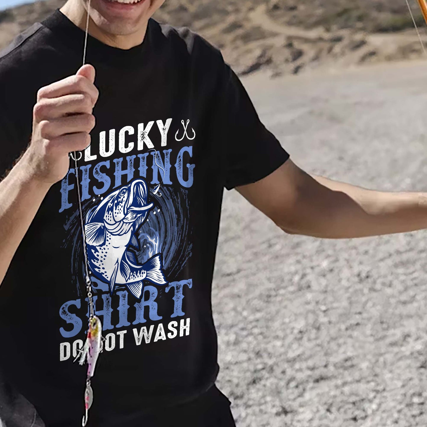 Humorous Angler Tee – Lucky Fishing Shirt Do Not Wash – Funny Fisherman Gift – Black – Up To 5XL