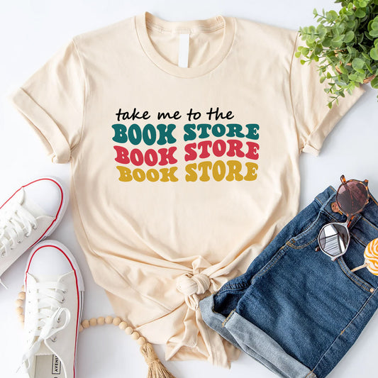 Vintage Book Lover Tee – Take Me To The Book Store Shirt – Natural – Up to 5XL
