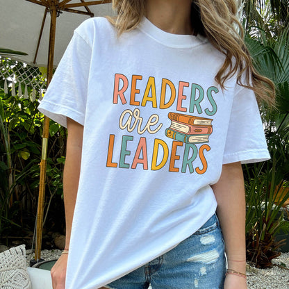 Motivational Book Lover Tee - Readers Are Leaders Shirt – Teacher Reader Gift – White – Up To 5XL