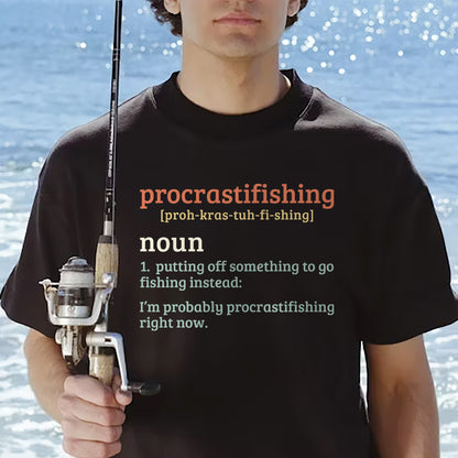 Funny Angler Shirt – Procrastifishing Noun Definition Tee – Vintage Fisherman Humor – Black – Up To 5XL