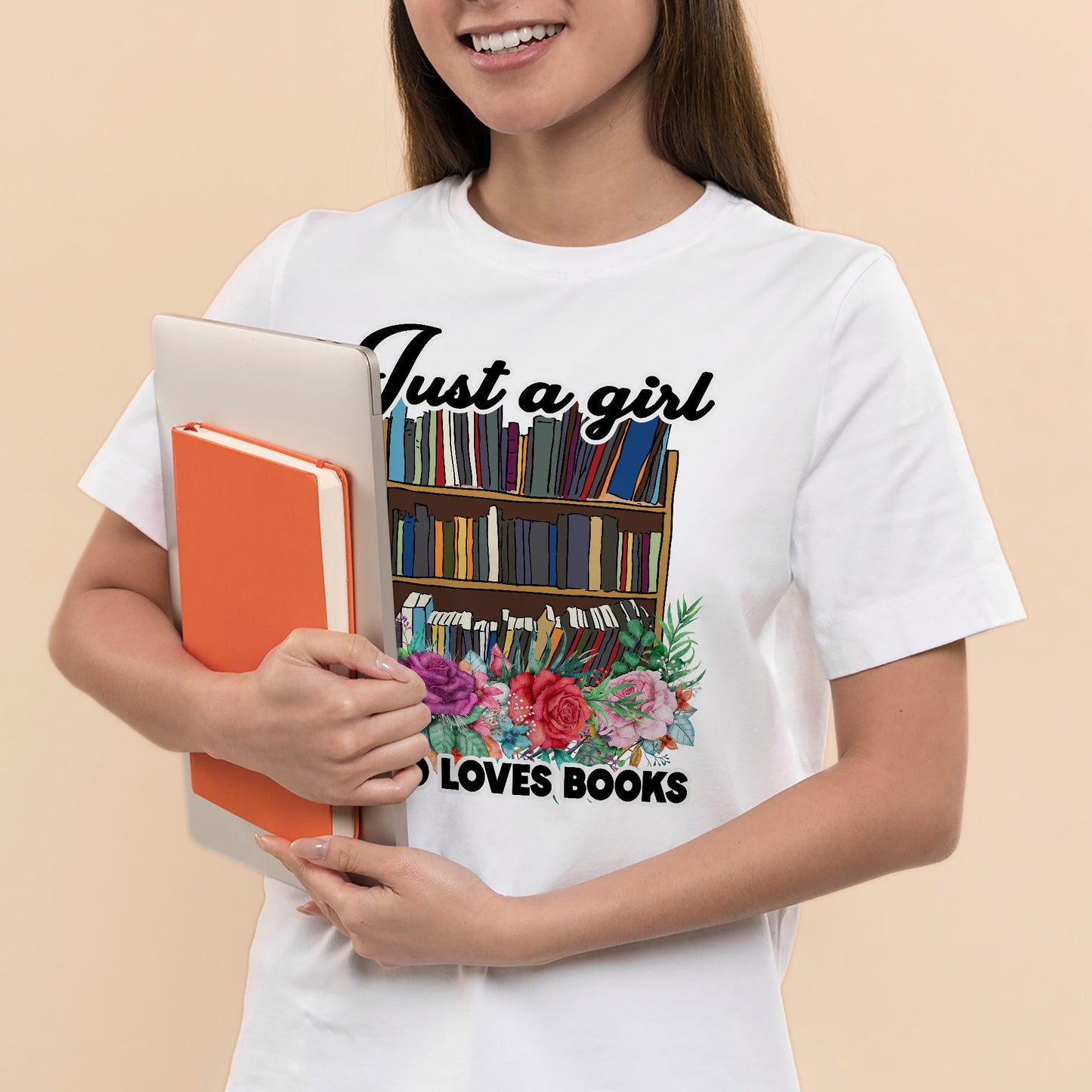 Library Shirt – Just A Girl Who Loves Books Tee – Book Lover Gift for Women –  White – Up To 5XL