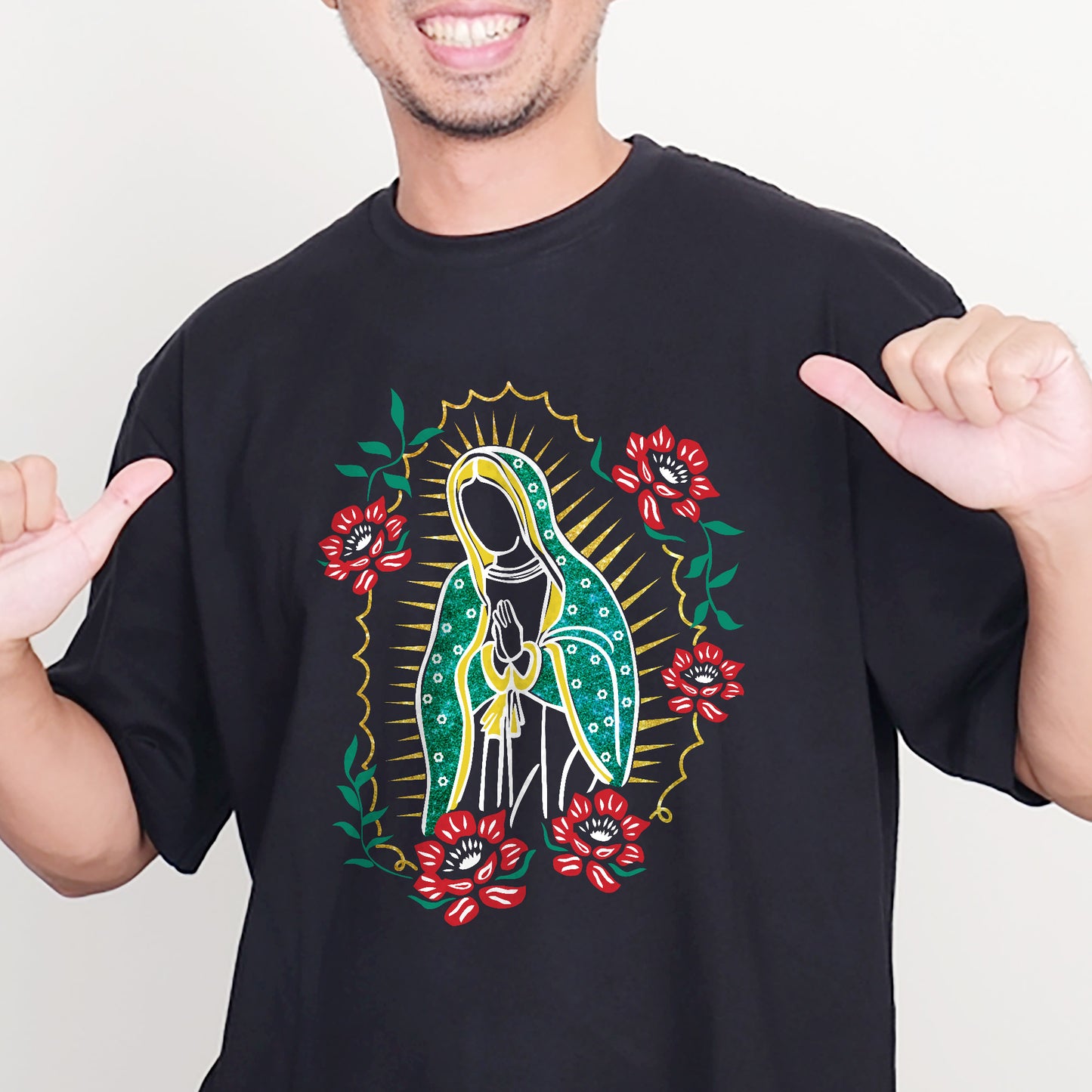 Catholic Religious Shirt – Virgen de Guadalupe – Hispanic Christian Faith Tee – Black – Up To 5XL