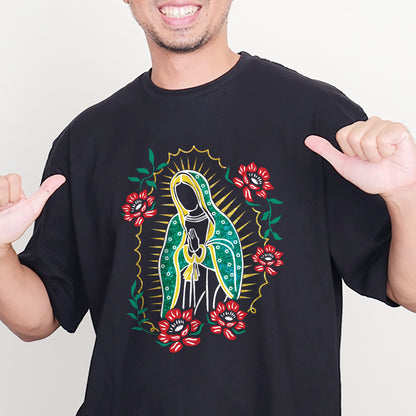 Catholic Religious Shirt – Virgen de Guadalupe – Hispanic Christian Faith Tee – Black – Up To 5XL