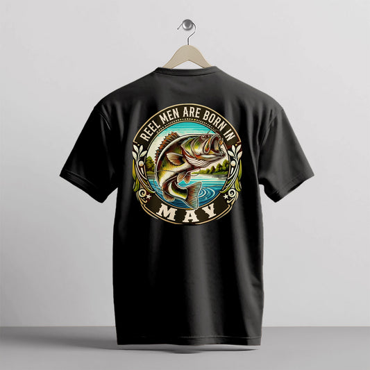 Fishing Birthday Gift Tee for Fisherman - Reel Men Are Born In May Shirt – Black – Up To 5XL
