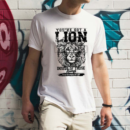 Christian Worship Shirt – You’ve Got a Lion Inside of Those Lungs – Praise the Lord Faith Tee – White – Up To 5XL