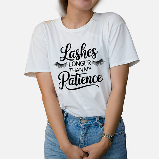 Lash Lover Shirt – Lashes Longer Than My Patience Tee – Funny Saying Shirt for Women - White - Up To 5XL