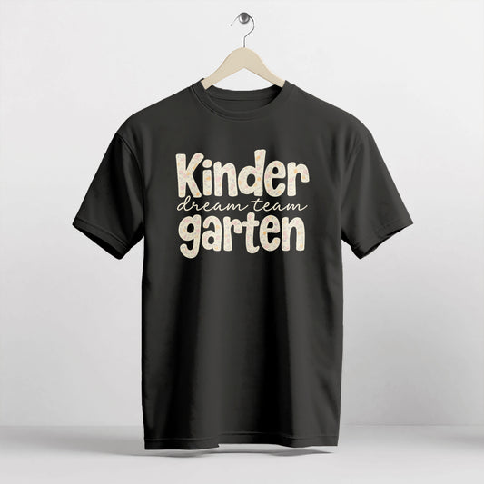 Kindergarten Dream Team Shirt – Floral Teacher Team Tee – Back to School Staff Outfit – Black– Up To 5XL