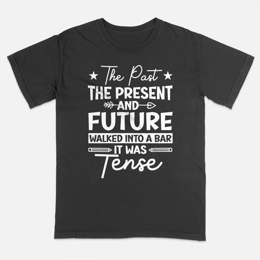 Grammar Police Shirt – The Past The Present And Future Tee – English Teacher Humor – Black – Up To 5XL