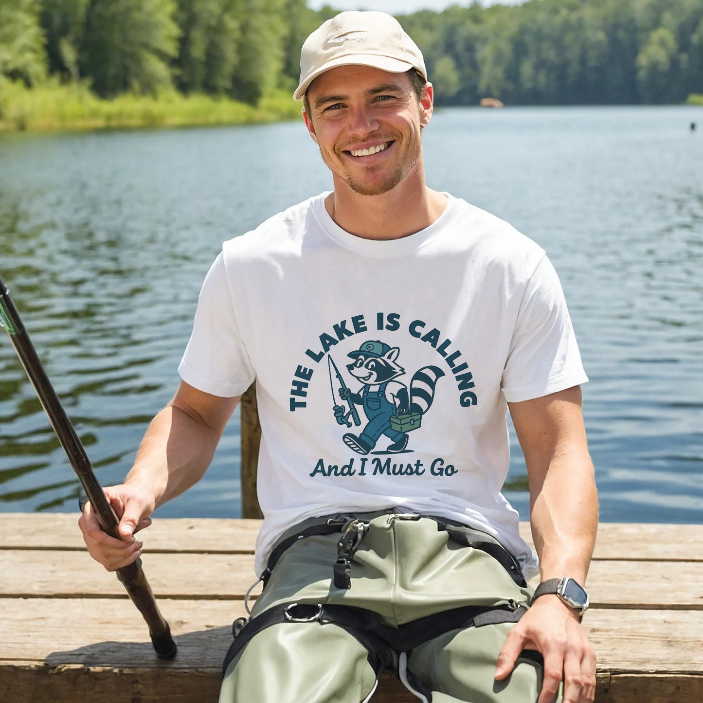 Funny Fishing Tee – The Lake Is Calling And I Must Go –  Fisherman Gift Shirt – White – Up To 5XL