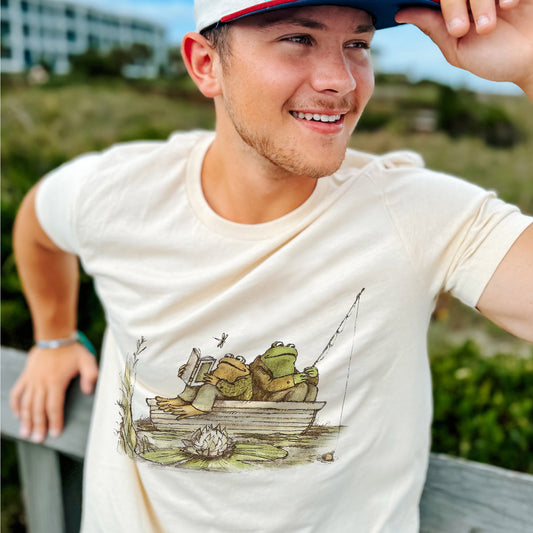 Funny Frog Fishing Shirt – Frog and Toad Meme Duo – Wholesome Vintage Animal Tee – Natural – Up To 5XL