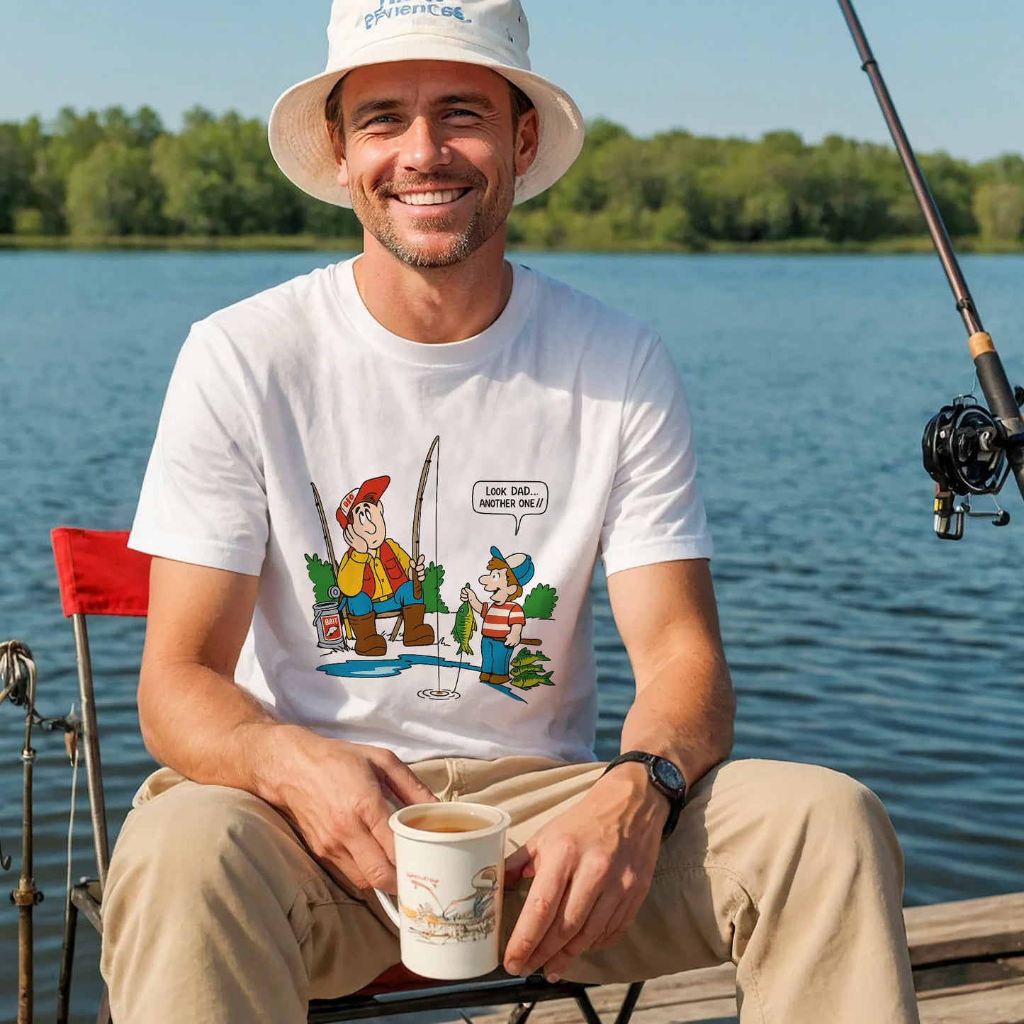 Look Dad Another One Fishing Shirt – Funny Father Son Angler Tee – Cute Fisherman Gift – White – Up To 5XL