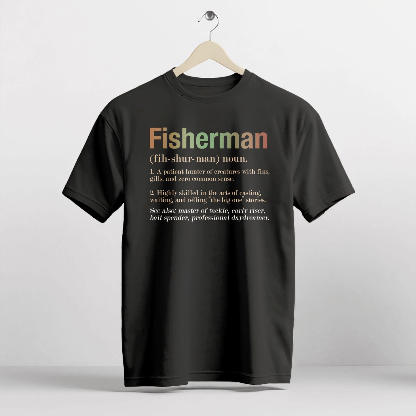 Funny Fishing Tee – Fisherman Identify Noun Shirt –  Black – Up To 5XL