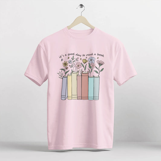 Book Lover Shirt – It’s a Good Day to Read a Book Floral Tee – Bookworm Gift Aesthetic – Pink – Up To 5XL