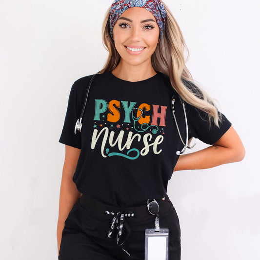 PSYCH Nurse T-Shirt - Funny Tees For Psychiatric Nurse - Black - Up To 5XL