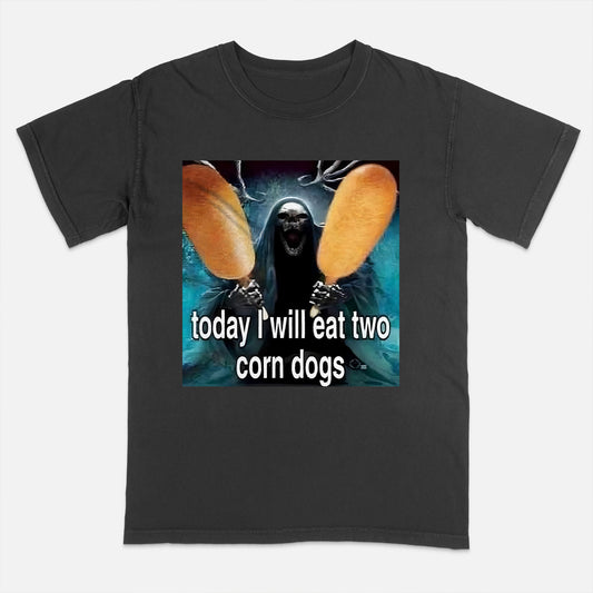 Funny Food Shirt – Today I Will Eat Two Corn Dogs – Retro Carnival Humor Tee – Black – Up To 5XL