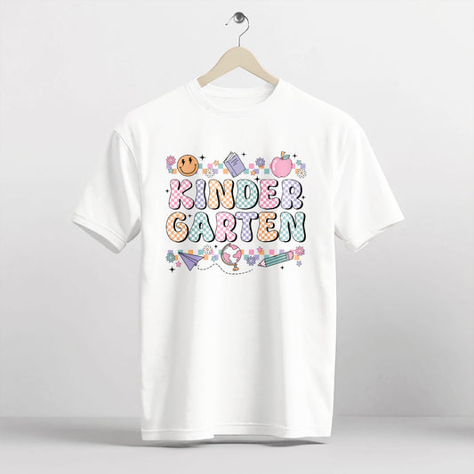 Retro Kindergarten Shirt – Checkered Back To School Tee  – White – Up To 5XL