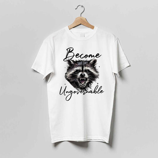 Funny Raccoon Shirt – Become Ungovernable – Chaotic Trash Panda Meme Tee – White– Up To 5XL