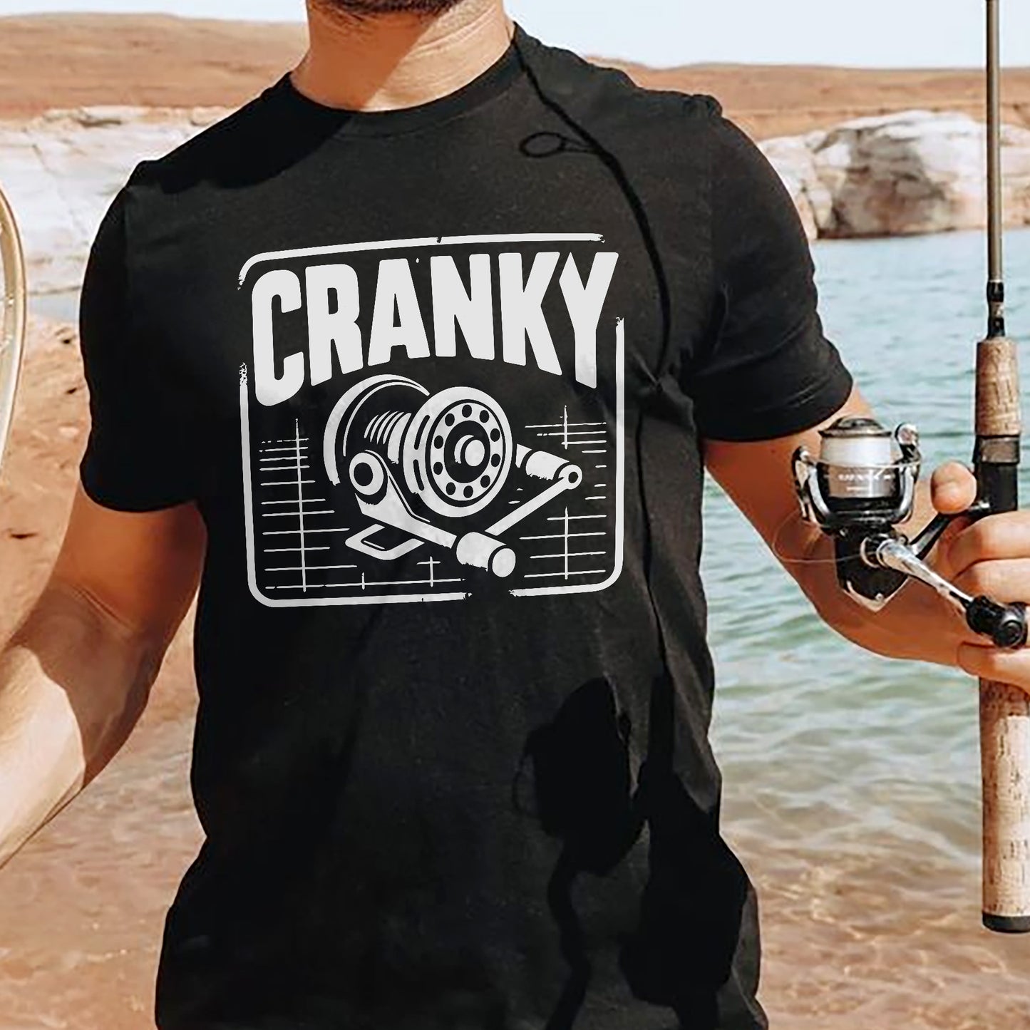 Funny Fishing Shirt – Cranky Old Man Fishing Tee – Grumpy Angler Humor Graphic – Black – Up To 5XL