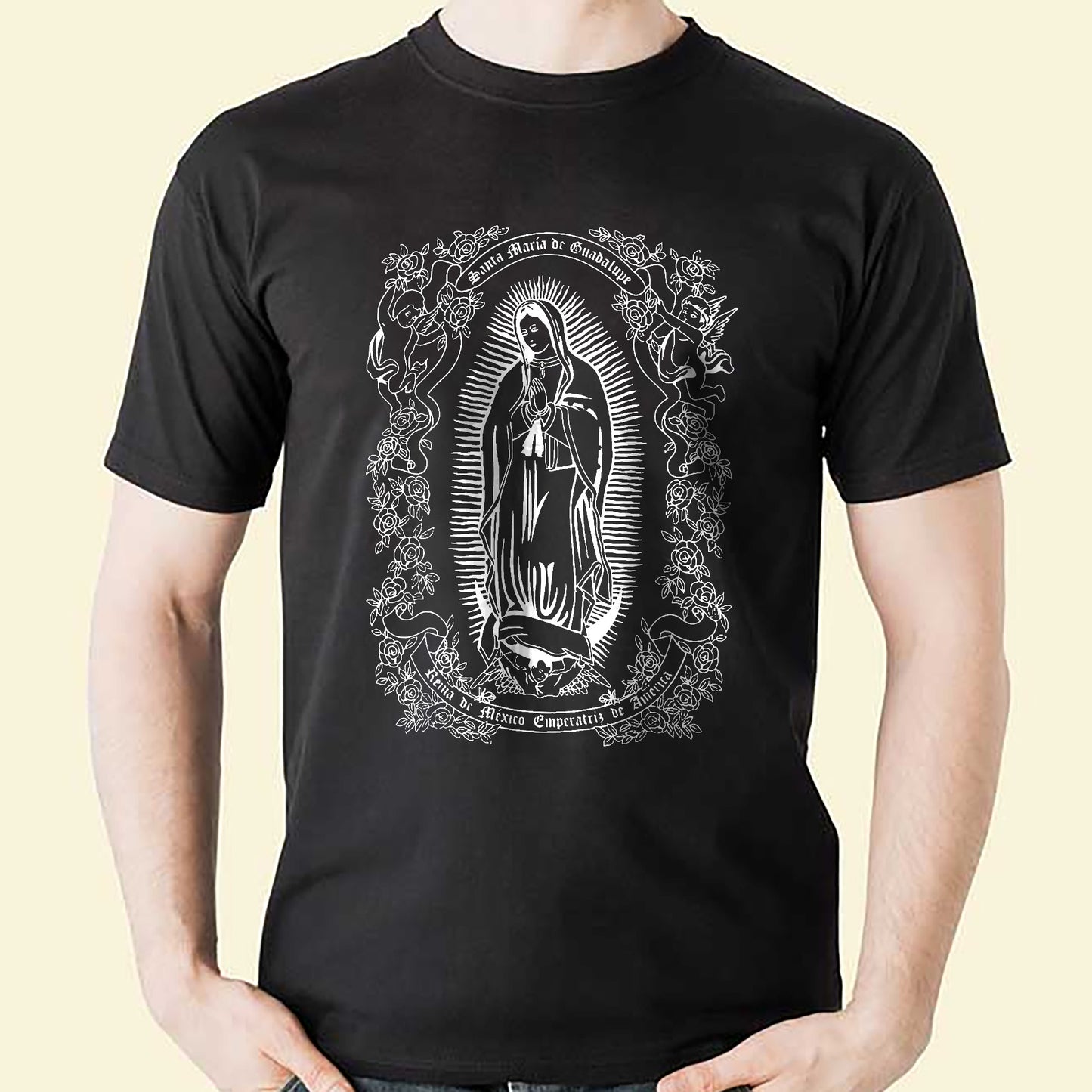 Religious Christian Shirt – Virgen de Guadalupe – Guadalupe’s Virgin Catholic Faith Tee – Black – Up To 5XL