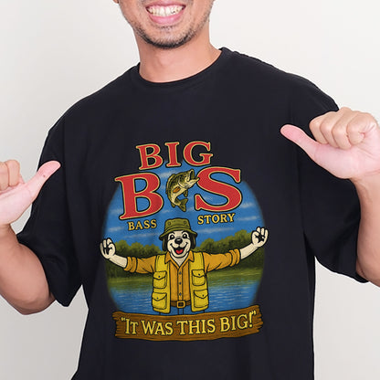 Big Bass Fishing "It Was This Big" Shirt – Funny Bass Story Angler Tee – Humorous Fisherman Gift – White – Up To 5XL
