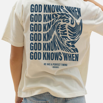 Faith Timing Shirt – God Knows When He Has Perfect Timing – Christian Encouragement Tee – Natural – Up To 5XL