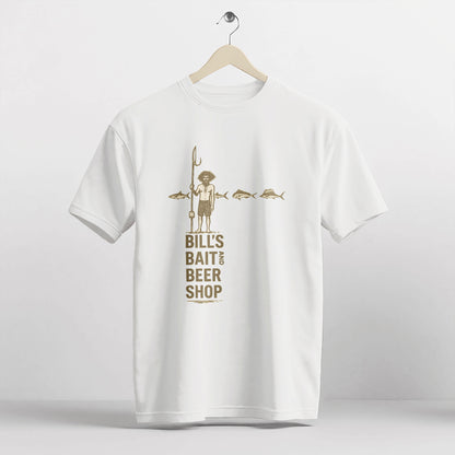Bill's Bait and Beer Shop Shirt – Funny Fishing Tee – Fisherman Humor Gift – White – Up To 5XL