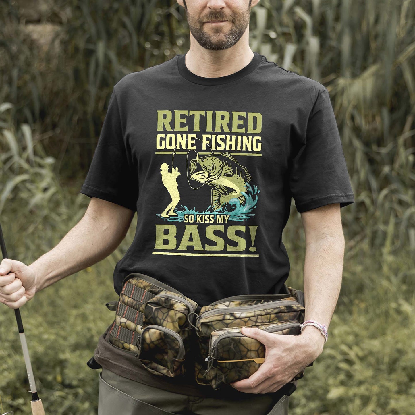 Funny Retirement Fishing Shirt – Retired Gone Fishing So Kiss My Bass Tee – Angler Humor Gift – Black – Up To 5XL