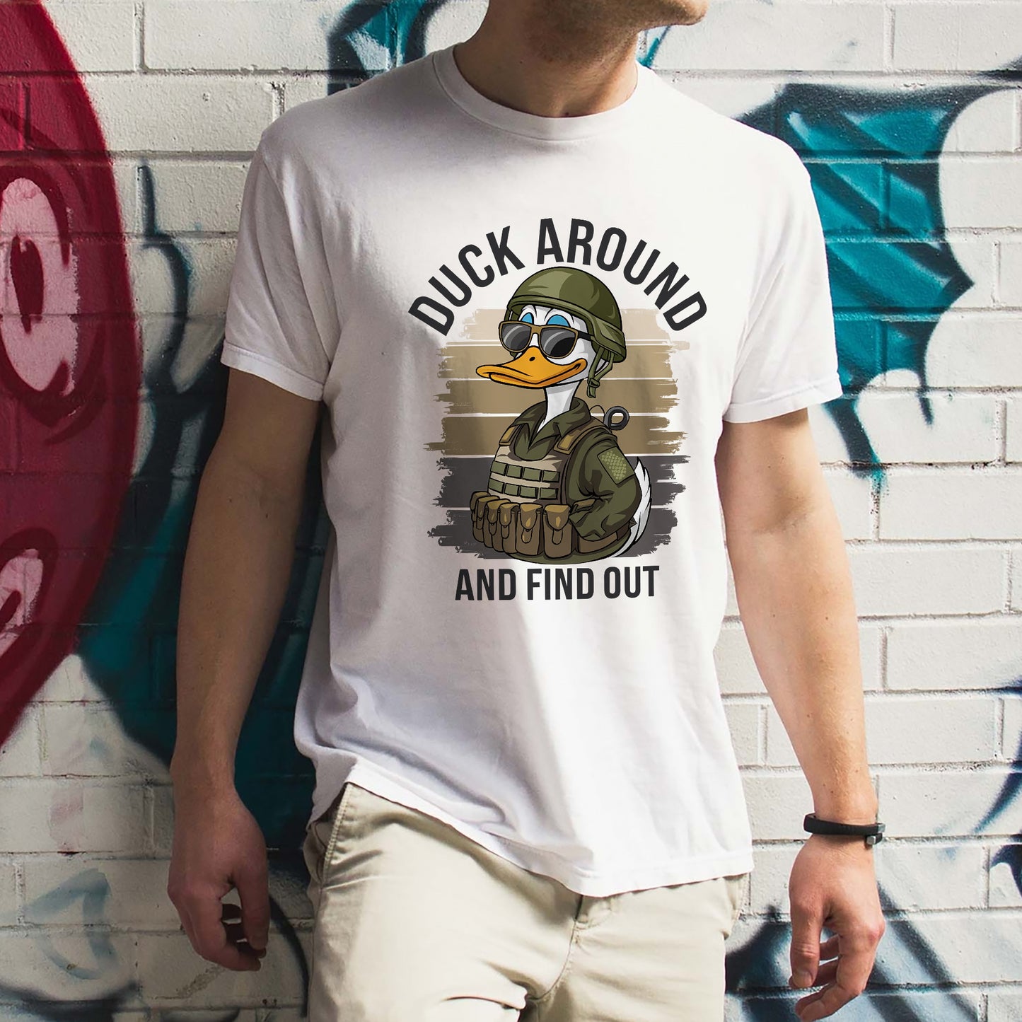 Funny Animal Shirt – Duck Around and Find Out – Sarcastic Bird Meme Tee – White – Up To 5XL