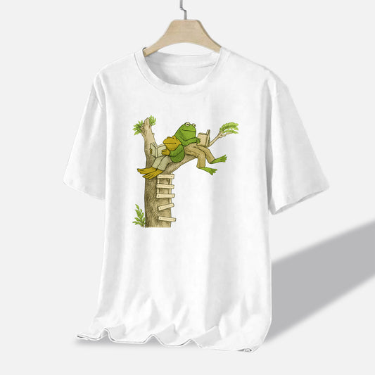 Book Lover Tee – Frog and Toad Reading Classic Shirt – White – Up To 5XL