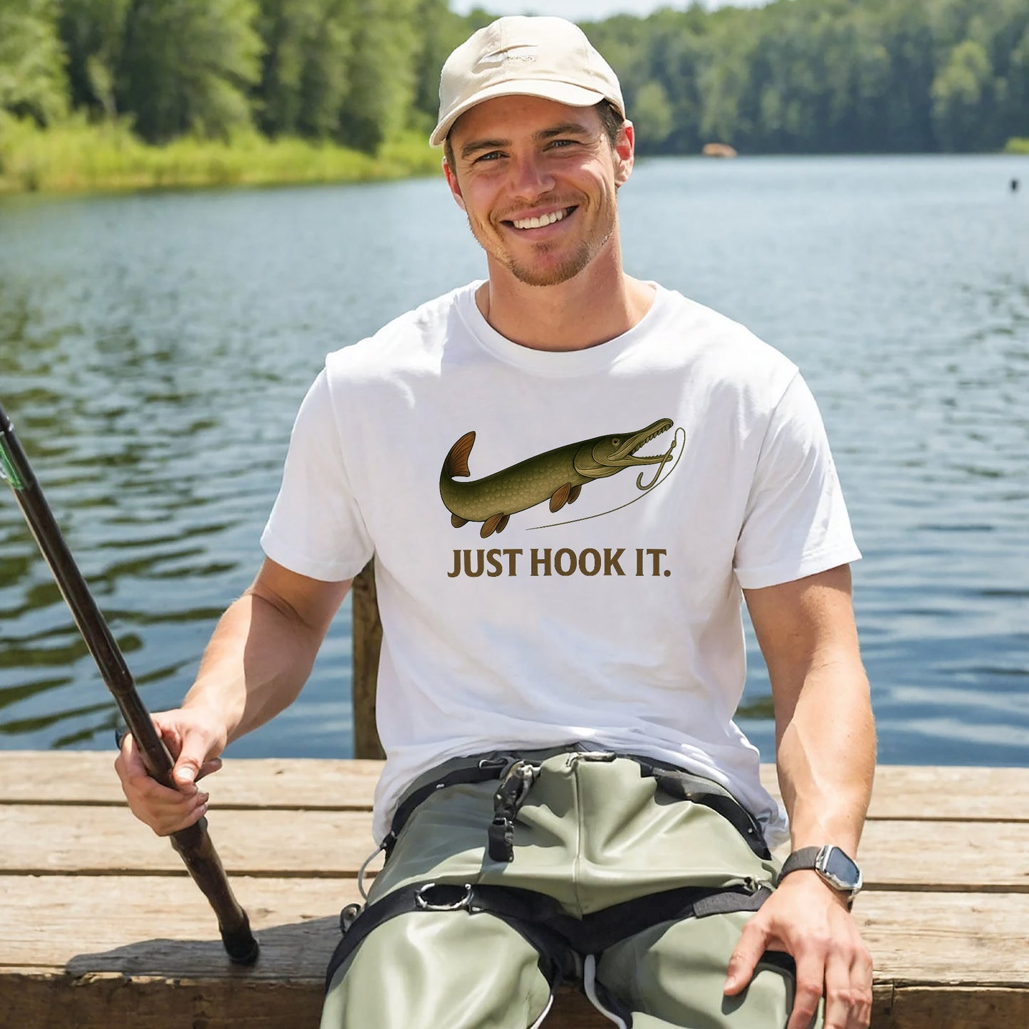 Just Hook It Shirt – Alligator Gar Fishing Tee – White – Up To 5XL