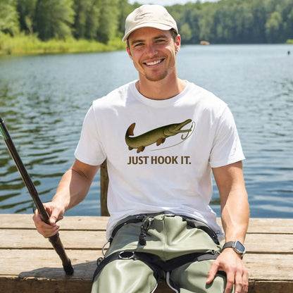 Just Hook It Shirt – Alligator Gar Fishing Tee – White – Up To 5XL