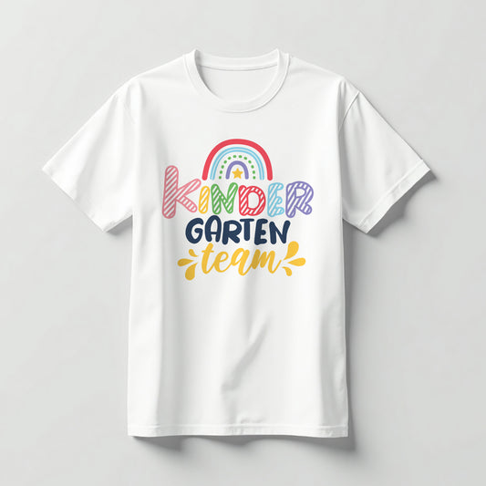 Kindergarten Team Shirt – Rainbow Teacher Squad Tee –  White – Up To 5XL